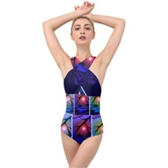 Moon And Locust Tree Collage Cross Front Low Back Swimsuit by okhismakingart