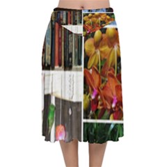 Floral Collage Velvet Flared Midi Skirt by okhismakingart