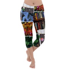 Floral Collage Lightweight Velour Capri Yoga Leggings by okhismakingart