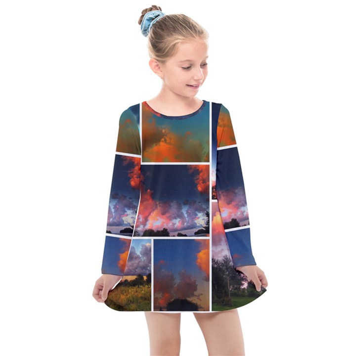 Sunset Collage Kids  Long Sleeve Dress