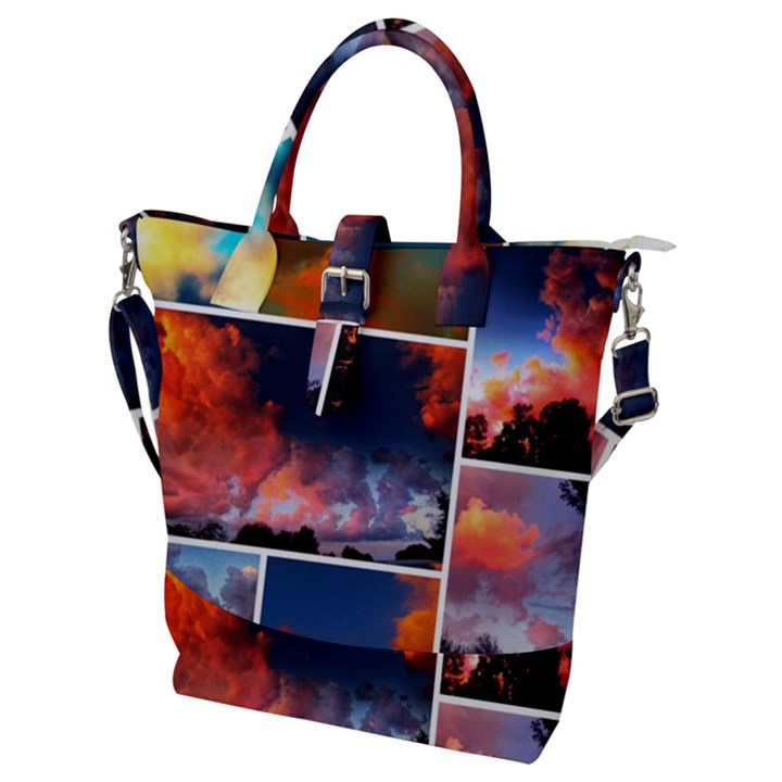 Sunset Collage Buckle Top Tote Bag