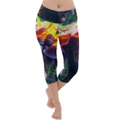 Mushrooms Lightweight Velour Capri Yoga Leggings by okhismakingart