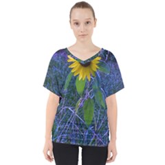 Blue Sunflower V-neck Dolman Drape Top by okhismakingart