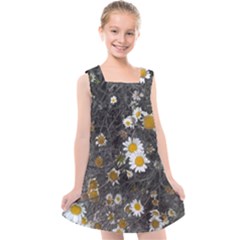Black And White With Daisies Kids  Cross Back Dress by okhismakingart