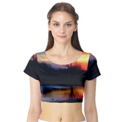 Pastel Sunrise Short Sleeve Crop Top by okhismakingart