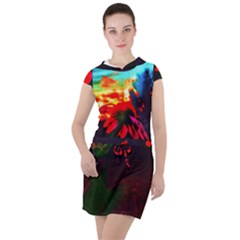 Neon Cone Flower Drawstring Hooded Dress by okhismakingart