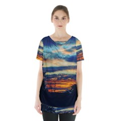 Blue Sunset Skirt Hem Sports Top by okhismakingart