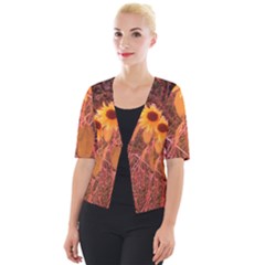 Red Tinted Sunflower Cropped Button Cardigan by okhismakingart
