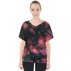 Purple Flowers With Yellow Centers V-neck Dolman Drape Top by okhismakingart