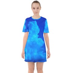 Deep Blue Clouds Sixties Short Sleeve Mini Dress by okhismakingart