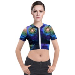 Rainbow Moon And Locust Tree Short Sleeve Cropped Jacket by okhismakingart