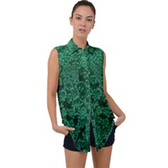 Green Queen Anne s Lace (up Close) Sleeveless Chiffon Button Shirt