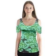 Green Queen Anne s Lace Landscape Butterfly Sleeve Cutout Tee 