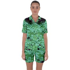 Green Queen Anne s Lace Landscape Satin Short Sleeve Pyjamas Set