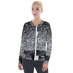 Black-and-white Water Droplet Velour Zip Up Jacket by okhismakingart