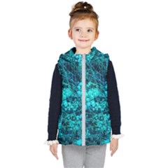 Blue-green Compound Flowers Kids  Hooded Puffer Vest by okhismakingart