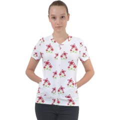 Cute Floral Drawing Motif Pattern Short Sleeve Zip Up Jacket by dflcprintsclothing