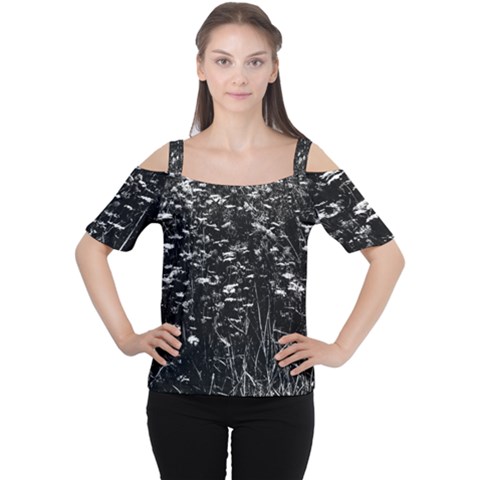 High Contrast Black And White Queen Anne s Lace Hillside Cutout Shoulder Tee by okhismakingart