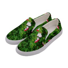 Red And White Park Flowers Women s Canvas Slip Ons by okhismakingart