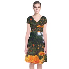 Orange Rose Field Short Sleeve Front Wrap Dress by okhismakingart