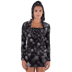 Floral Stars -black And White Long Sleeve Hooded T-shirt