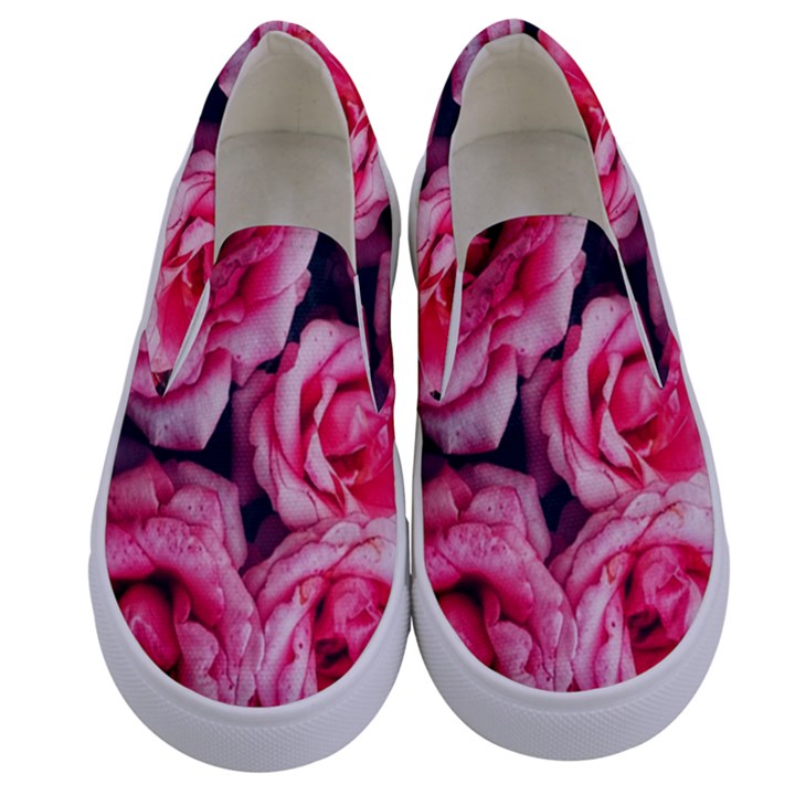 Pink Roses II Kids  Canvas Slip Ons