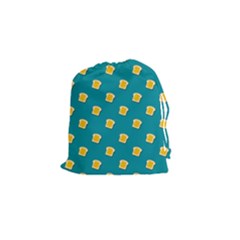 Toast With Cheese Pattern Turquoise Green Background Retro Funny Food Drawstring Pouch (small) by genx