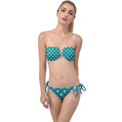 Toast With Cheese Pattern Turquoise Green Background Retro Funny Food Twist Bandeau Bikini Set by genx