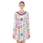 Donut pattern with funny candies Long Sleeve Velvet V-neck Dress