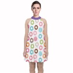 Donut pattern with funny candies Velvet Halter Neckline Dress 