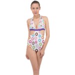 Donut pattern with funny candies Halter Front Plunge Swimsuit