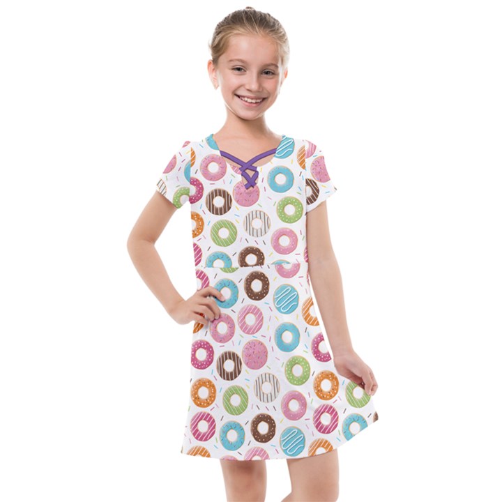 Donut pattern with funny candies Kids  Cross Web Dress
