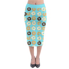 Donuts Pattern With Bites Bright Pastel Blue And Brown Midi Pencil Skirt by genx