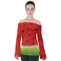 Juicy Paint Texture Watermelon Red And Green Watercolor Off Shoulder Long Sleeve Top