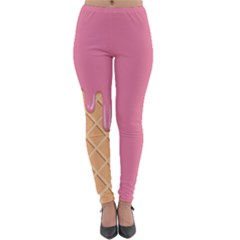 Ice Cream Pink Melting Background With Beige Cone Lightweight Velour Leggings by genx