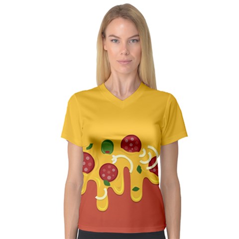 Pizza Topping Funny Modern Yellow Melting Cheese And Pepperonis V-neck Sport Mesh Tee by genx