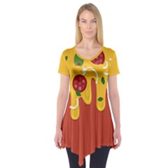 Pizza Topping Funny Modern Yellow Melting Cheese And Pepperonis Short Sleeve Tunic  by genx