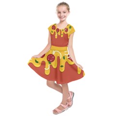 Pizza Topping Funny Modern Yellow Melting Cheese And Pepperonis Kids  Short Sleeve Dress by genx