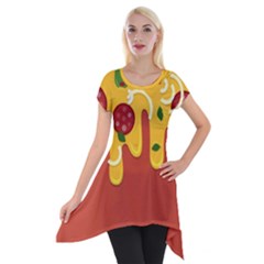 Pizza Topping Funny Modern Yellow Melting Cheese And Pepperonis Short Sleeve Side Drop Tunic by genx