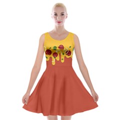 Pizza Topping Funny Modern Yellow Melting Cheese And Pepperonis Velvet Skater Dress by genx