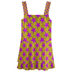 Pink Stars Pattern On Yellow Kids  Layered Skirt Swimsuit by BrightVibesDesign