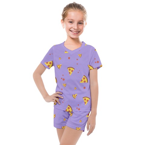 Pizza Pattern Violet Pepperoni Cheese Funny Slices Kids  Mesh Tee And Shorts Set by genx