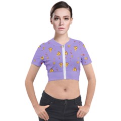 Pizza Pattern Violet Pepperoni Cheese Funny Slices Short Sleeve Cropped Jacket by genx