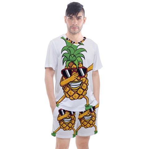 Dabbing Pineapple Sunglasses Shirt Aloha Hawaii Beach Gift Men s Mesh Tee And Shorts Set by SilentSoulArts