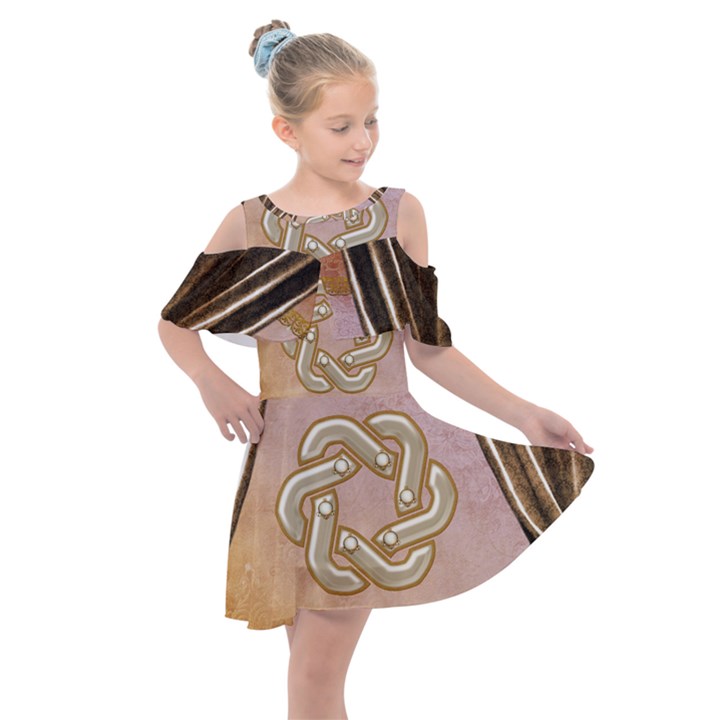 Decorative Celtic Knot Kids  Shoulder Cutout Chiffon Dress