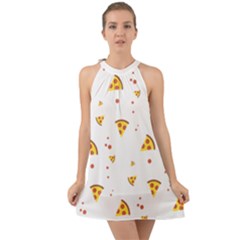 Pizza Pattern Pepperoni Cheese Funny Slices Halter Tie Back Chiffon Dress by genx