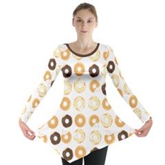 Donuts Pattern With Bites Bright Pastel Blue And Brown Cropped Sweatshirt Long Sleeve Tunic  by genx