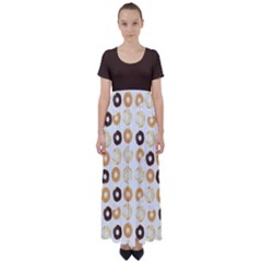 Donuts Pattern With Bites Bright Pastel Blue And Brown Cropped Sweatshirt High Waist Short Sleeve Maxi Dress by genx