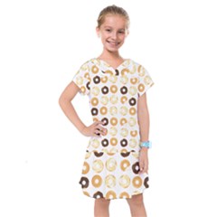 Donuts Pattern With Bites Bright Pastel Blue And Brown Cropped Sweatshirt Kids  Drop Waist Dress by genx