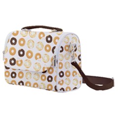 Donuts Pattern With Bites Bright Pastel Blue And Brown Cropped Sweatshirt Satchel Shoulder Bag by genx